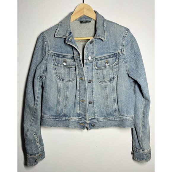 Lauren Jeans Co Premium Jean Jacket Womens Large Petite Blue Denim Light Wash - Picture 1 of 7